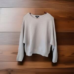 Express Sweater Women's M Gray Ribbed Dolman Sleeve Winter Round Neck Pullover